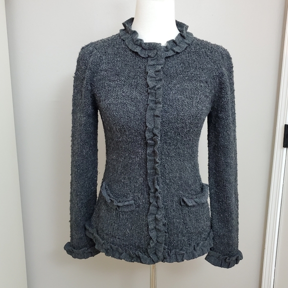 Willi Smith Wool/Alpaca Blend Ruffle Cardigan - Picture 2 of 11